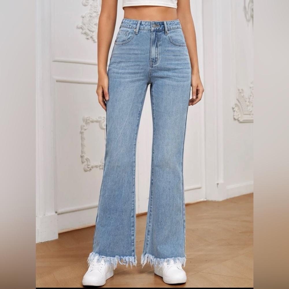 NWOT High Waist Raw Hem Flare Leg Jeans